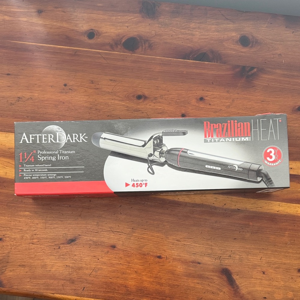 AfterDark Brazilian Heat Titanium 1¼" Spring Curling Iron - Black/Silver NEW